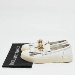 Giuseppe Zanotti White Fringed Leather Slip On Sneakers Size 38