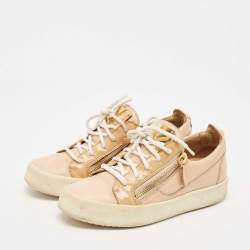 Giuseppe Zanotti Beige Leather London Lace Up Sneakers Size 38