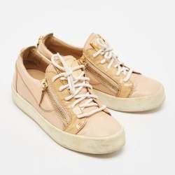 Giuseppe Zanotti Beige Leather London Lace Up Sneakers Size 38