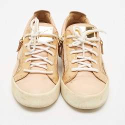 Giuseppe Zanotti Beige Leather London Lace Up Sneakers Size 38