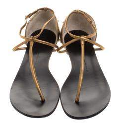 Pre Owned Giuseppe Zanotti Bronze Metallic Leather T-Strap Flat Sandals Size 40