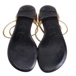 Pre Owned Giuseppe Zanotti Bronze Metallic Leather T-Strap Flat Sandals Size 40