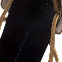 Pre Owned Giuseppe Zanotti Bronze Metallic Leather T-Strap Flat Sandals Size 40