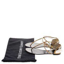 Pre Owned Giuseppe Zanotti Bronze Metallic Leather T-Strap Flat Sandals Size 40