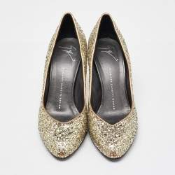 Giuseppe Zanotti Gold Glitter Round Toe Pumps Size 39.5