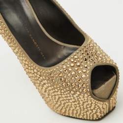 Giuseppe Zanotti Grey Suede Crystal Embellished Exaggerated Platform Pumps Size 35