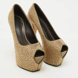 Giuseppe Zanotti Grey Suede Crystal Embellished Exaggerated Platform Pumps Size 35