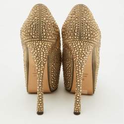 Giuseppe Zanotti Grey Suede Crystal Embellished Exaggerated Platform Pumps Size 35