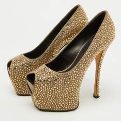 Giuseppe Zanotti Grey Suede Crystal Embellished Exaggerated Platform Pumps Size 35