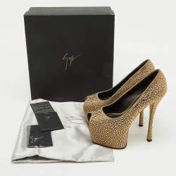 Giuseppe Zanotti Grey Suede Crystal Embellished Exaggerated Platform Pumps Size 35