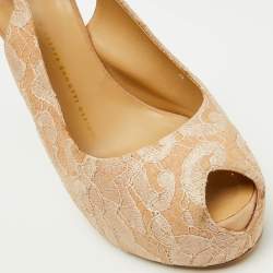 Giuseppe Zanotti Beige Lace Peep-Toe Slingback Sandals Size 40