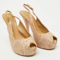 Giuseppe Zanotti Beige Lace Peep-Toe Slingback Sandals Size 40