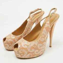 Giuseppe Zanotti Beige Lace Peep-Toe Slingback Sandals Size 40