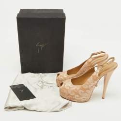 Giuseppe Zanotti Beige Lace Peep-Toe Slingback Sandals Size 40