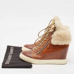 Giuseppe Zanotti Multicolor Fur and Leather Wedge Sneakers Size 38