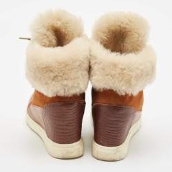 Giuseppe Zanotti Multicolor Fur and Leather Wedge Sneakers Size 38