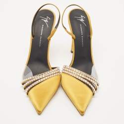 Giuseppe Zanotti Gold Satin Crystal Embellished Slingback Pumps Size 41