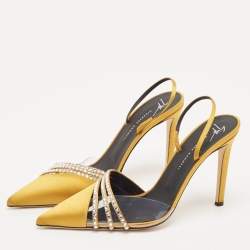 Giuseppe Zanotti Gold Satin Crystal Embellished Slingback Pumps Size 41