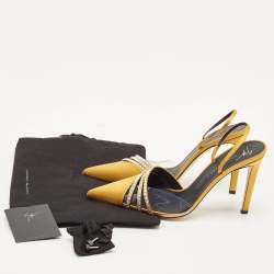 Giuseppe Zanotti Gold Satin Crystal Embellished Slingback Pumps Size 41