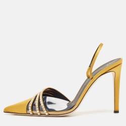 Giuseppe Zanotti Gold Satin Crystal Embellished Slingback Pumps Size 41