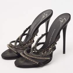 Giuseppe Zanotti Black Satin Embellished Slide Sandals Size 39