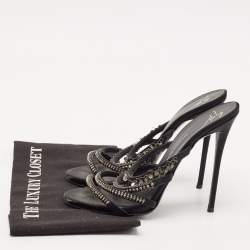 Giuseppe Zanotti Black Satin Embellished Slide Sandals Size 39