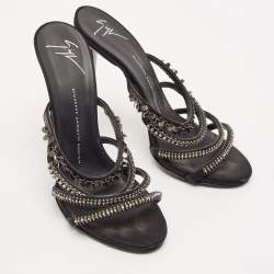 Giuseppe Zanotti Black Satin Embellished Slide Sandals Size 39