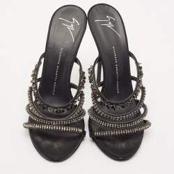 Giuseppe Zanotti Black Satin Embellished Slide Sandals Size 39
