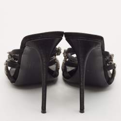 Giuseppe Zanotti Black Satin Embellished Slide Sandals Size 39