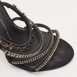 Giuseppe Zanotti Black Satin Embellished Slide Sandals Size 39