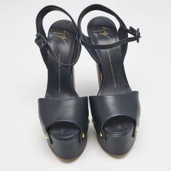 Giuseppe Zanotti Navy Blue Leather Betty Ankle Strap Platform Sandals Size 40