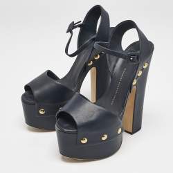 Giuseppe Zanotti Navy Blue Leather Betty Ankle Strap Platform Sandals Size 40