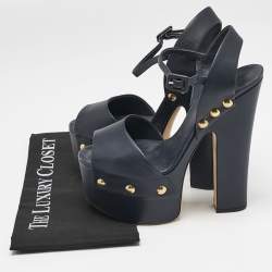 Giuseppe Zanotti Navy Blue Leather Betty Ankle Strap Platform Sandals Size 40