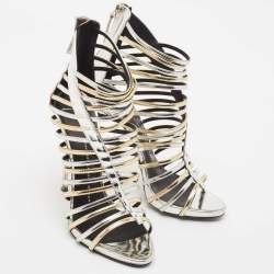 Giuseppe Zanotti Silver/Gold Leather Coline Gladiator Sandals Size 39