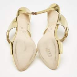 Giuseppe Zanotti Gold Leather Crystal Embellished Slide Sandals Size 39