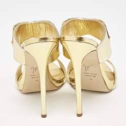 Giuseppe Zanotti Gold Leather Crystal Embellished Slide Sandals Size 39