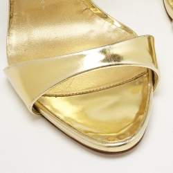 Giuseppe Zanotti Gold Leather Crystal Embellished Slide Sandals Size 39