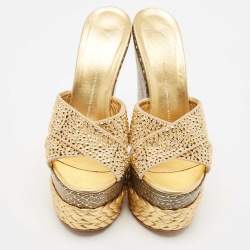 مملوكة مسبقًا صندل جوسيبى زانوتى كعب روكى نعل سميك زخرفة كريستال سويدى ذهبى مقاس 40