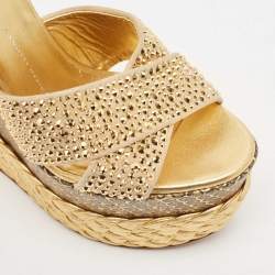 مملوكة مسبقًا صندل جوسيبى زانوتى كعب روكى نعل سميك زخرفة كريستال سويدى ذهبى مقاس 40