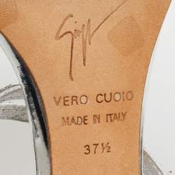 Pre Owned Giuseppe Zanotti Silver Glitter Tara Block Heel Ankle Strap Sandals Size 37.5