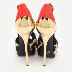 مملوكة مسبقًا صندل جوسيبي زانوتي سويدي برتقالي ونقشة الفهد بحزام للكاحل مقاس 39