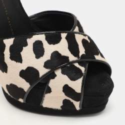 مملوكة مسبقًا صندل جوسيبي زانوتي سويدي برتقالي ونقشة الفهد بحزام للكاحل مقاس 39