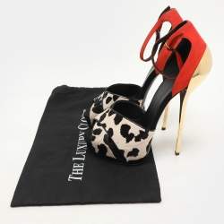 مملوكة مسبقًا صندل جوسيبي زانوتي سويدي برتقالي ونقشة الفهد بحزام للكاحل مقاس 39