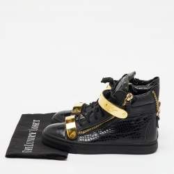 Giuseppe Zanotti Black Croc Embossed Leather Coby High Top Sneakers Size 40