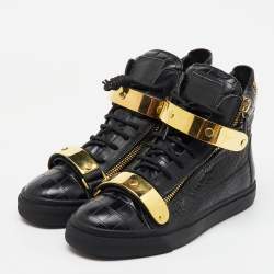 Giuseppe Zanotti Black Croc Embossed Leather Coby High Top Sneakers Size 40