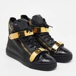 Giuseppe Zanotti Black Croc Embossed Leather Coby High Top Sneakers Size 40