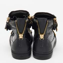 Giuseppe Zanotti Black Croc Embossed Leather Coby High Top Sneakers Size 40