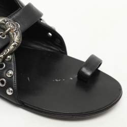 مملوكة مسبقًا حذاء مسطح بحلقة إصبع مزخرفة جلد أسود جوزيبي ز انوتي مقاس 37