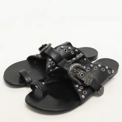 مملوكة مسبقًا حذاء مسطح بحلقة إصبع مزخرفة جلد أسود جوزيبي زانوتي مقاس 37