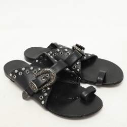 مملوكة مسبقًا حذاء مسطح بحلقة إصبع مزخرفة جلد أسود جوزيبي زانوتي مقاس 37